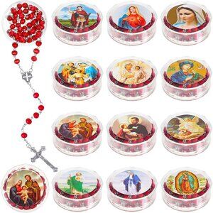 24 Pcs Rose Scented Catholic Rosaries Necklaces with Gift Boxes, Religious Beads